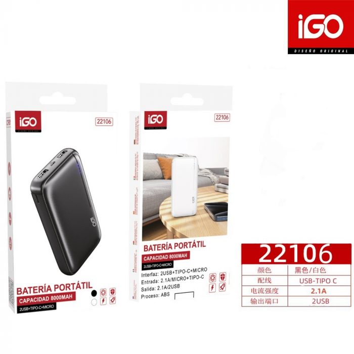 BATERIA PORTATIL CAPACIDAD 8000MAH BLANCO