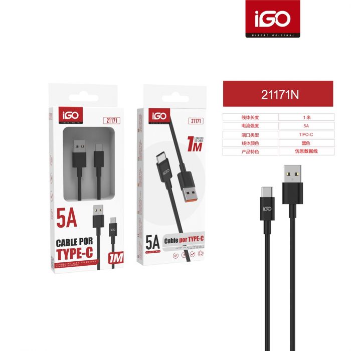 CABLE RÁPIDA TIPO-C USB 5A 1M NEGRO