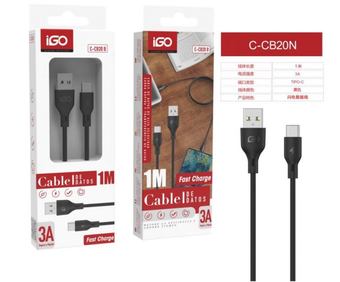 CABLE RÁPIDA TIPO-C USB 3A 1M NEGRO