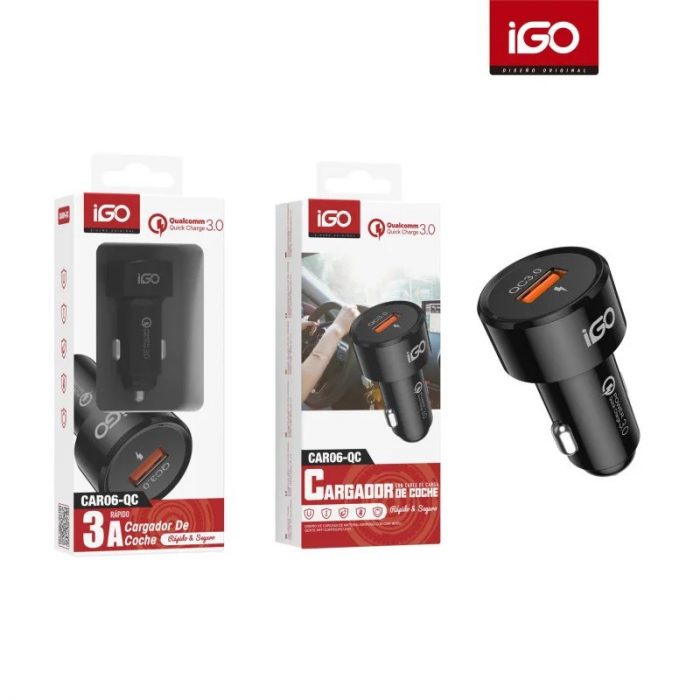 CARGADOR DE COCHE QC3.0 1USB NEGRO