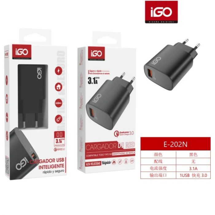 CARGADOR RÁPIDO QC3.0 3.1A 1 USB NEGRO