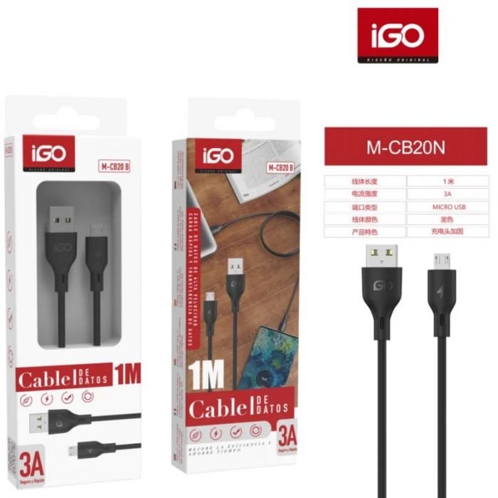 CABLE RÁPIDA MICRO USB 3A 1M NEGRO M-CB20