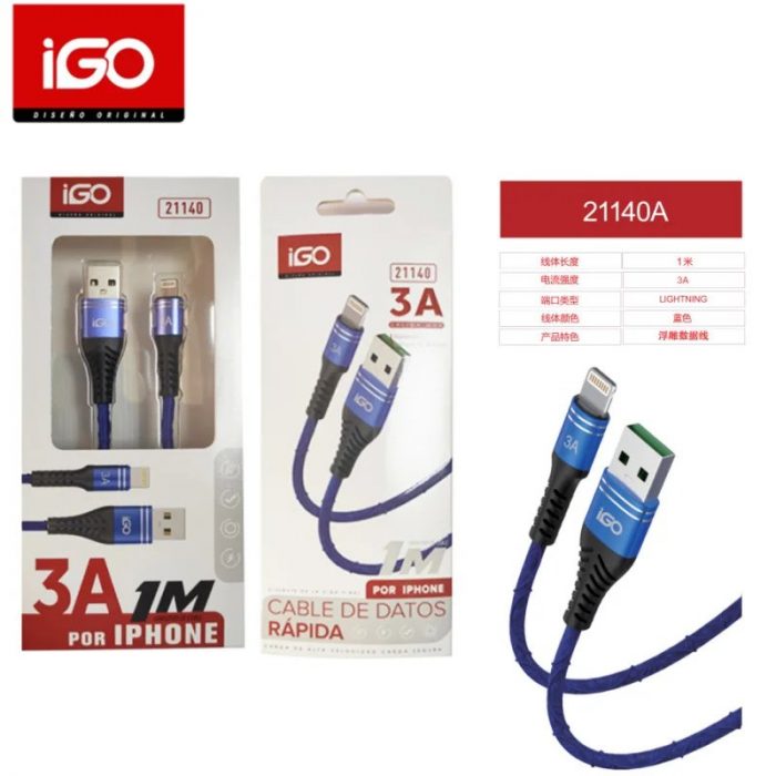 CABLE RÁPIDA LIGHTNING USB EN RELIEVE 3A 1M
