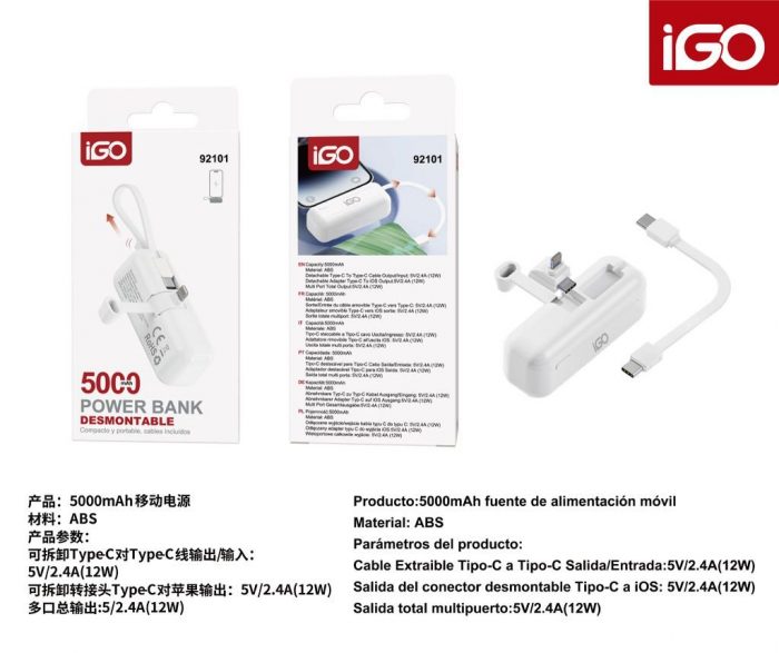POWER BANK 5000MAH  IOS+TYPE-C BLANCO
