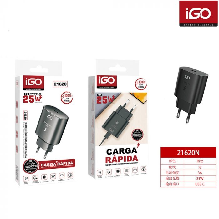 CARGADOR RÁPIDO PD 1 TIPO-C 3A 25W NEGRO