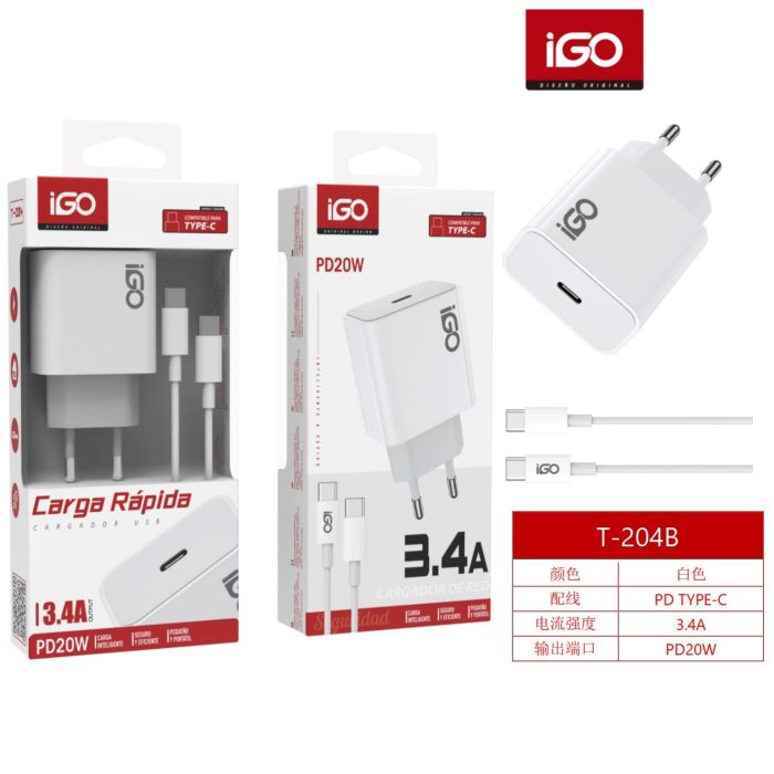 CARGADOR PD 20W 3.4A CON CABLE TIPO-C BLANCO