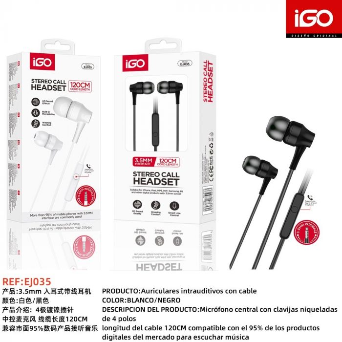 AURICULARES 3.5MM 1.2M EJ035