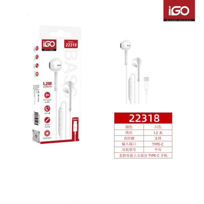 AURICULARES TYPE-C 1.2M BLANCO 22318
