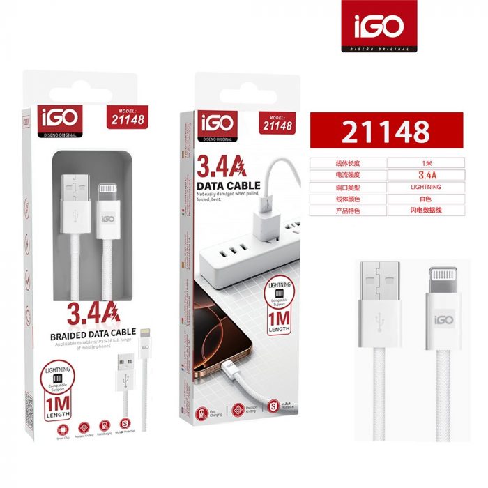 CABLE LIGHTNING USB 3.4A 1M BLANCO
