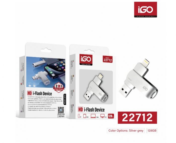 MEMORIA FLASH 2 EN 1 128GB USB3.0/IP PLATA