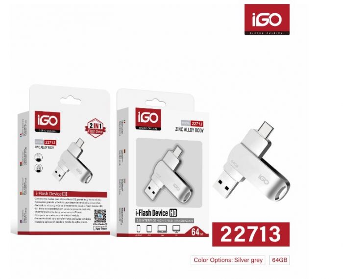 MEMORIA FLASH 2 EN 1 64GB USB3.0/TIPO-C PLATA