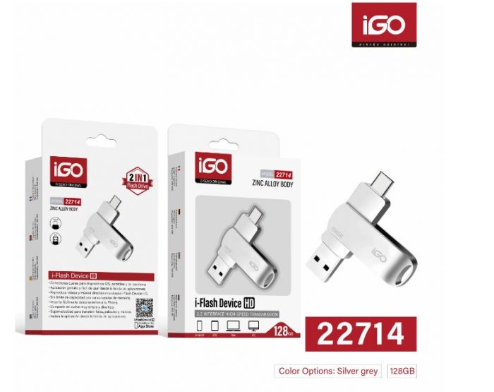 MEMORIA FLASH 2 EN 1 128GB USB3.0/TIPO-C PLATA