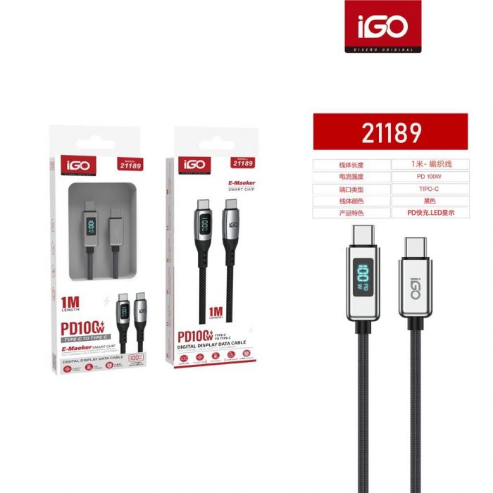 CABLE LED TIPO-C A TIPO-C 100W 1M NEGRO