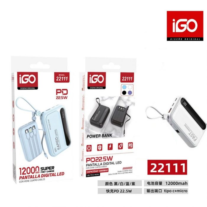 CARGADOR PORTATIL 12000MAH PANTALLA DIGITAL BLANCO
