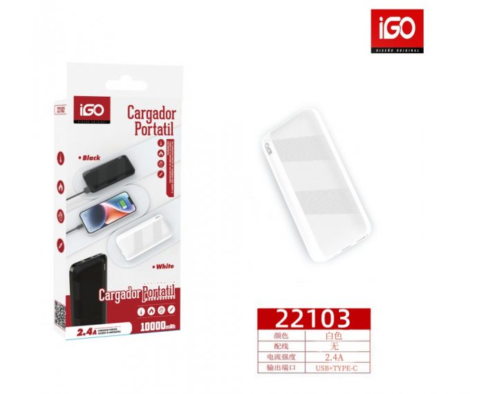 CARGADOR PORTÁTIL 2.4A 10000MAH 2USB 1TIPO-C