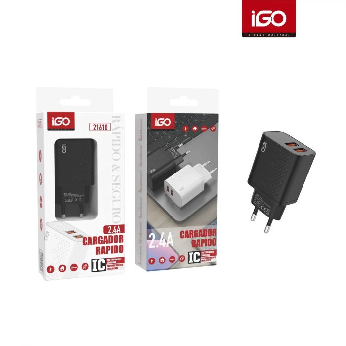 CARGADOR DE MOVIL 2.4A 2 USB NEGRO 21610N