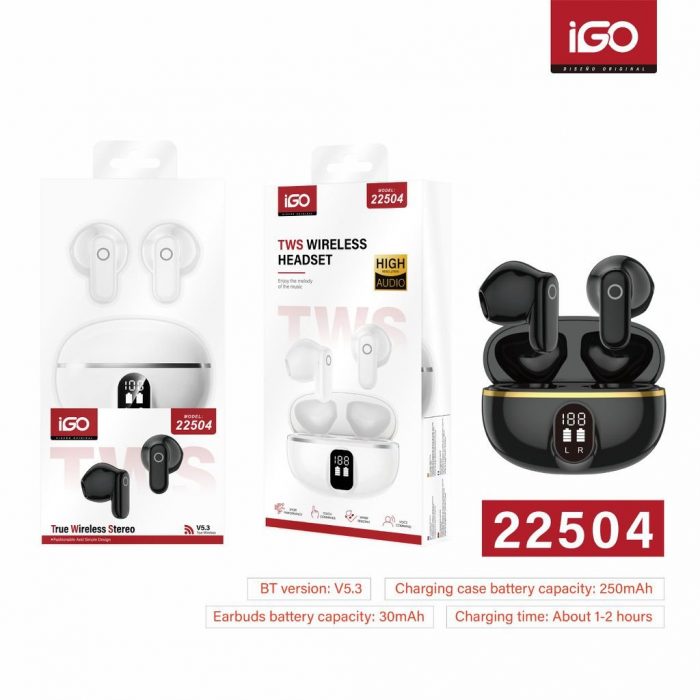 22504 Auriculares Inalámbricos Bluetooth 5.3 Pantalla Digital Blanco