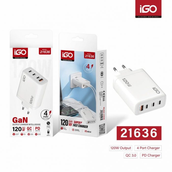 Cargador Rápido PD120W 3*PD+1*QC3.0 BLANCO