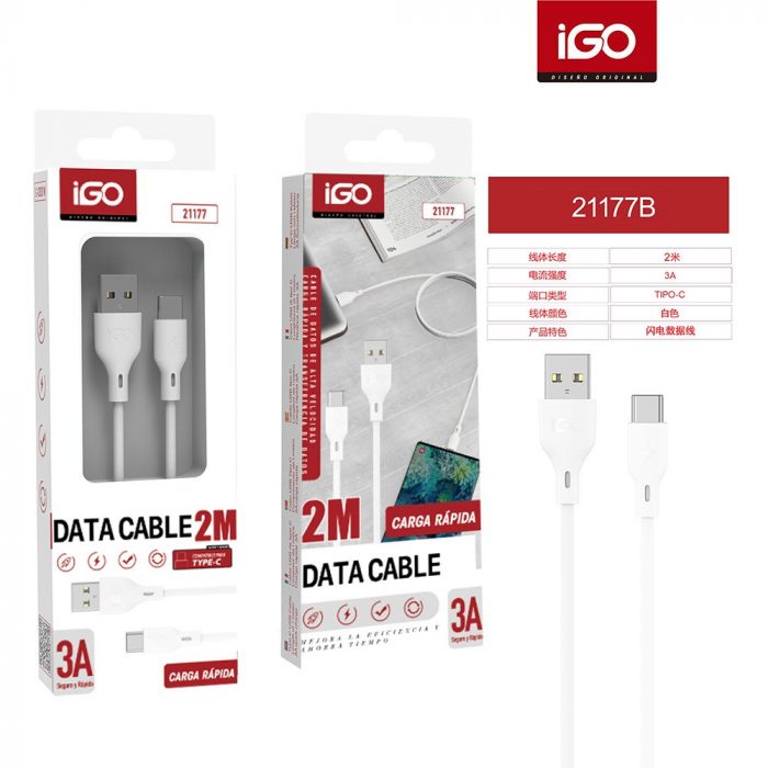 CABLE RÁPIDA TIPO-C USB 3A 2M BLANCO