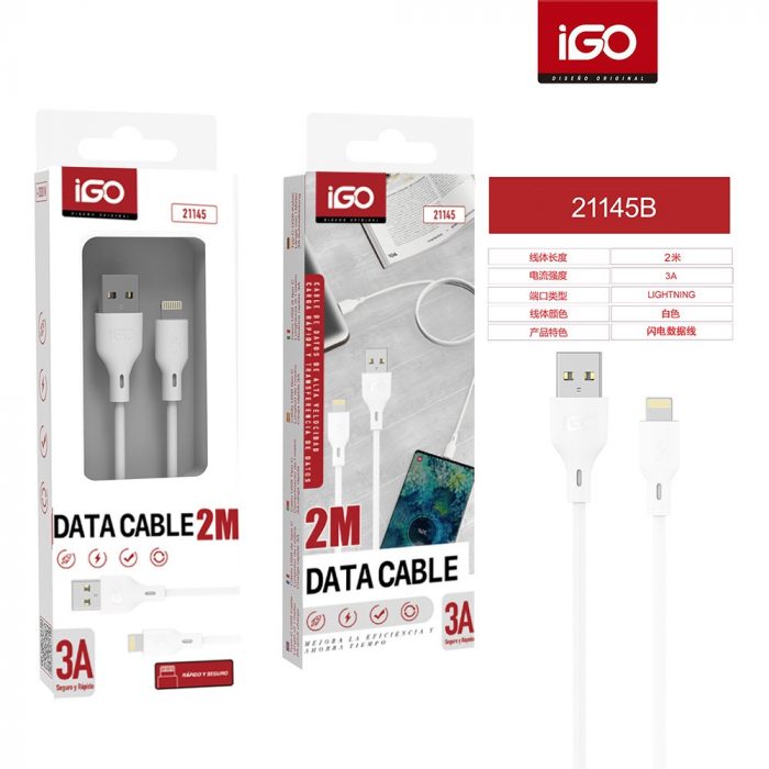 CABLE RÁPIDA LIGHTNING USB 3A 2M BLANCO