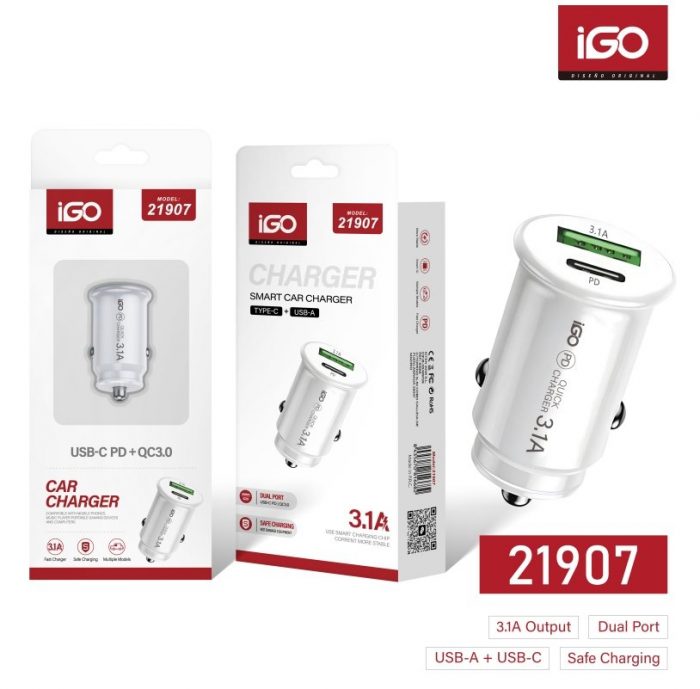 CARGADOR RÁPIDO DE COCHE QC3.0+PD 3.1 BLANCO