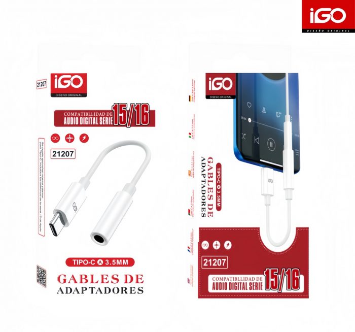 CONECTOR PARA AURICULARES DE 3.5MM A TIPO-C BLANCO
