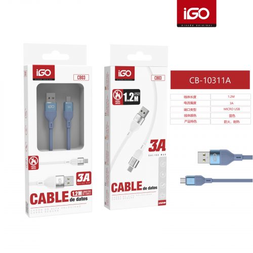 CABLE MICRO USB MATERIAL IGNÍFUGO 3A 1.2M