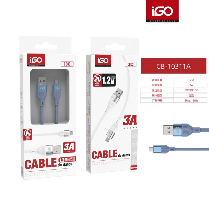 CABLE MICRO USB MATERIAL IGNÍFUGO 3A 1.2M