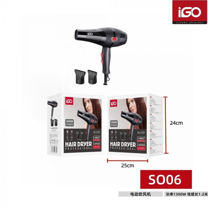 SECADOR DE PELO DOMESTICO 1300W CABLE 1.2M NEGRO SO06