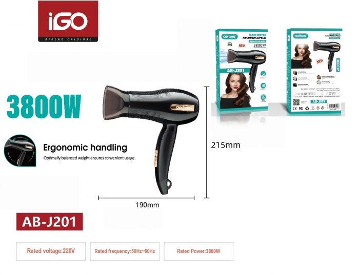 SECADOR DE PELO PLEGABLE DOMESTICO 3800W AB-J201