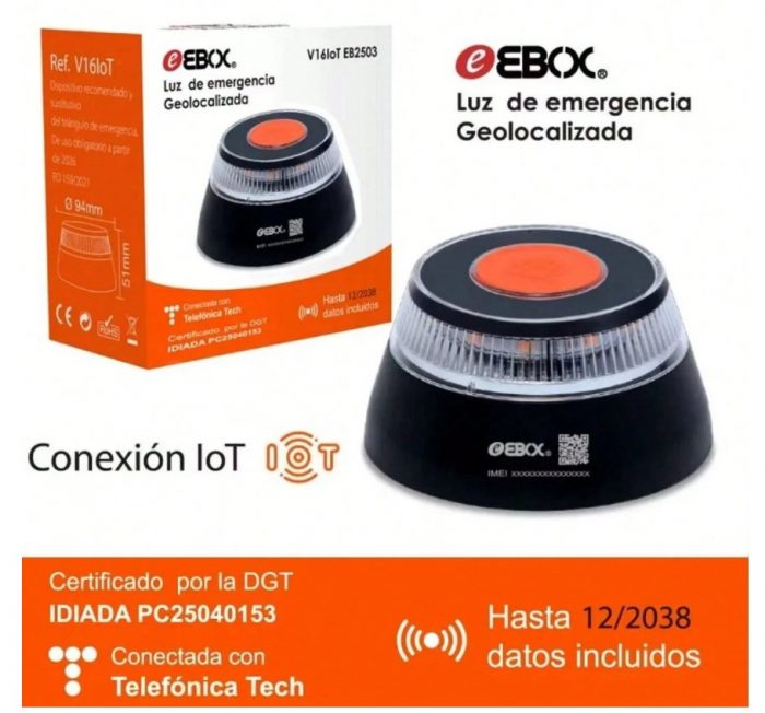 Luz de Emergencia Geolocalizada V16IoT EBOX HOMOLOGADA DGT