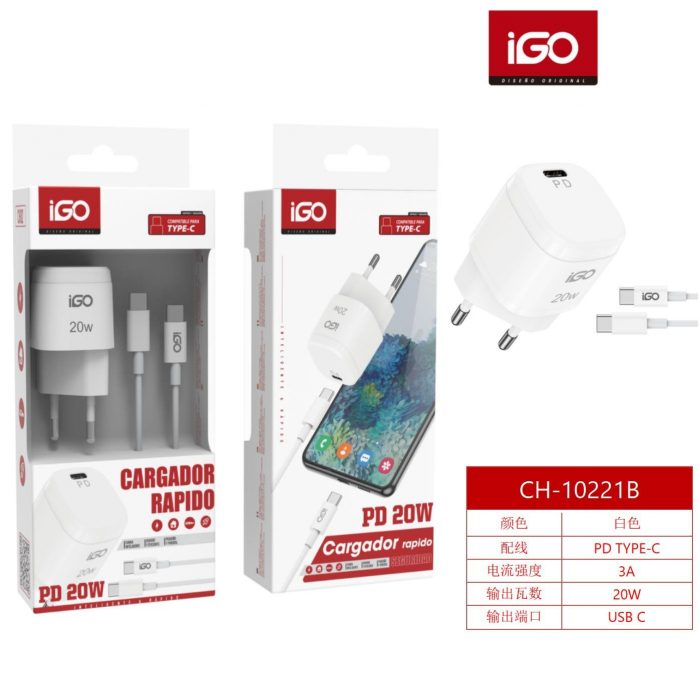 Cargador Rapido PD20W Con Cable Tipo-C Blanco
