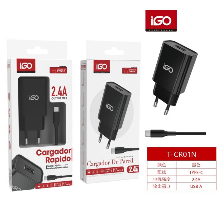 Cargador 2.4A Con Cable Tipo-C Negro