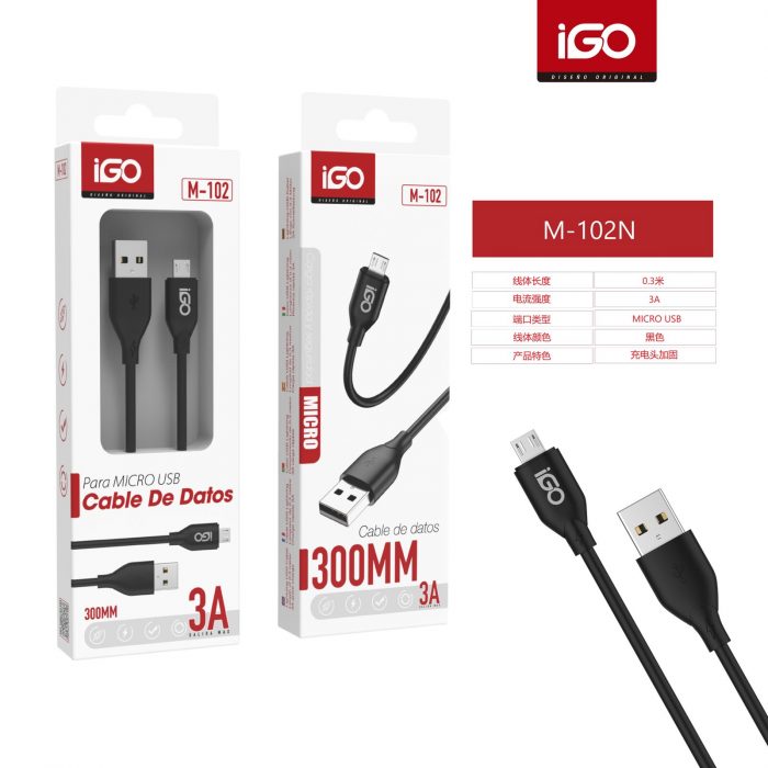 CABLE BÁSICA MICRO USB 3A 0.3M NEGRO M-102