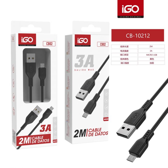 CABLE MICRO USB 3A 2M NEGRO CB-10212N