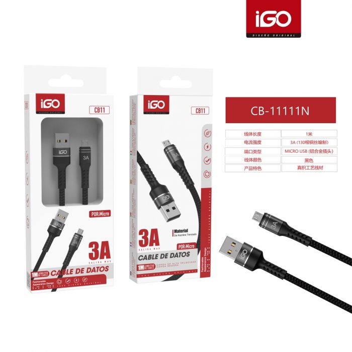 CABLE RÁPIDA MICRO USB NYLON TRENZADO 3A 1M CB-11111