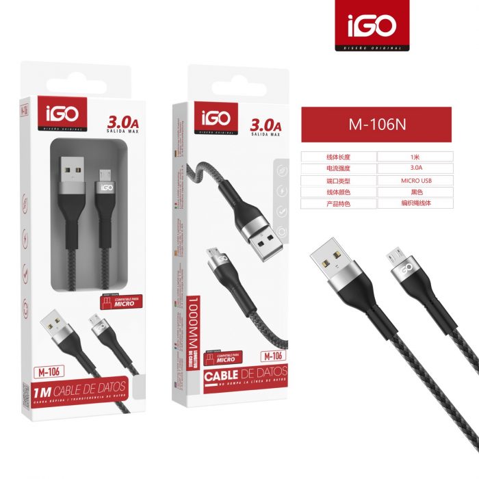 CABLE MICRO USB NYLON TRENZADO 3A 1M M-106
