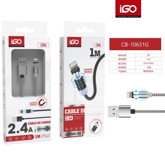 CABLE LIGHTNING USB MAGNETICOS 2.4A 1M