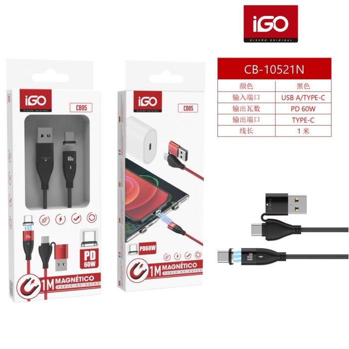 CABLE PD MAGNETICO TIPO-C USB/TIPO-C 60W 1M NEGRO