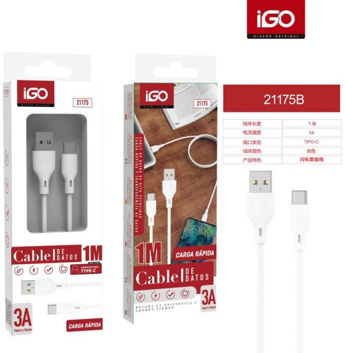 CABLE RÁPIDA TIPO-C USB 3A 1M BLANCO