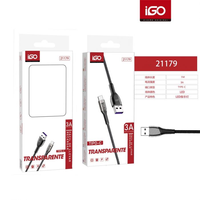 CABLE TRANSPARENTE USB A TIPO-C 3A