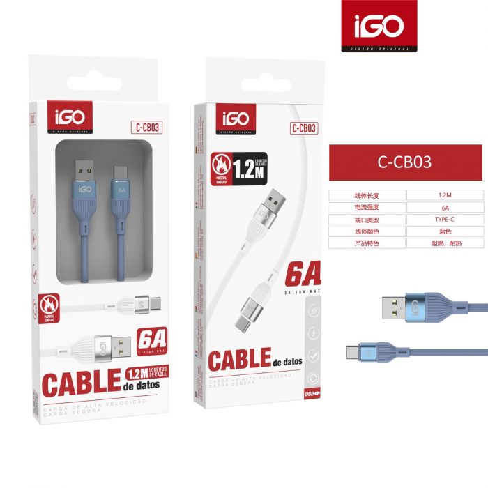 CABLE TIPO-C USB MATERIAL IGNÍFUGO 6A 1.2M
