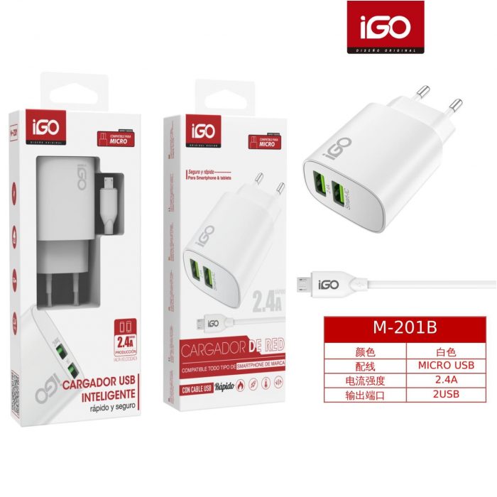 CARGADOR 2 USB CON CABLE MICRO 2.4A