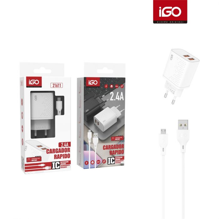 CARGADOR 2 USB CON CABLE MICRO 2.4A