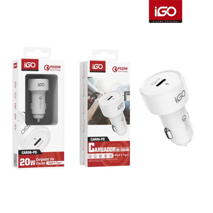 CARGADOR DE COCHE PD20W 1PD BLANCO