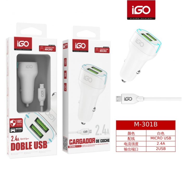 CARGADOR DE COCHE 2USB CON CABLE MICRO 2.4A