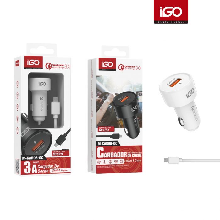 CARGADOR DE COCHE QC3.0 1USB CON CABLE MICRO