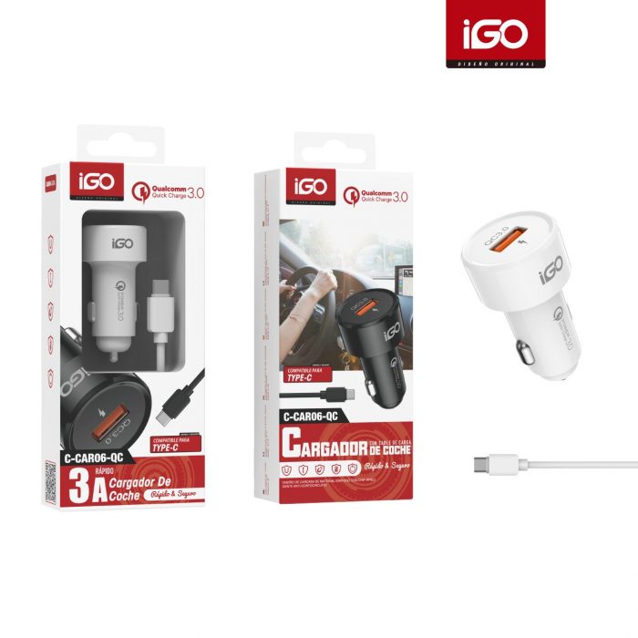 CARGADOR DE COCHE QC3.0 CON CABLE TIPO-C 1USB