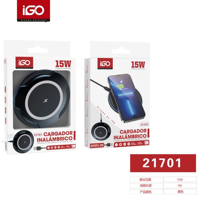 CARGADOR INALAMBRICO 15W NEGRO 21701