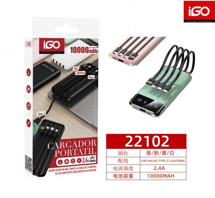 CARGADOR PORTÁTIL 2.4A 10000MAH 4 EN 1 DISEÑOE